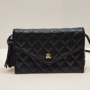 Vintage 80s Jay Herbert Quilted Black Leather Mini Crossbody W/ Tassel